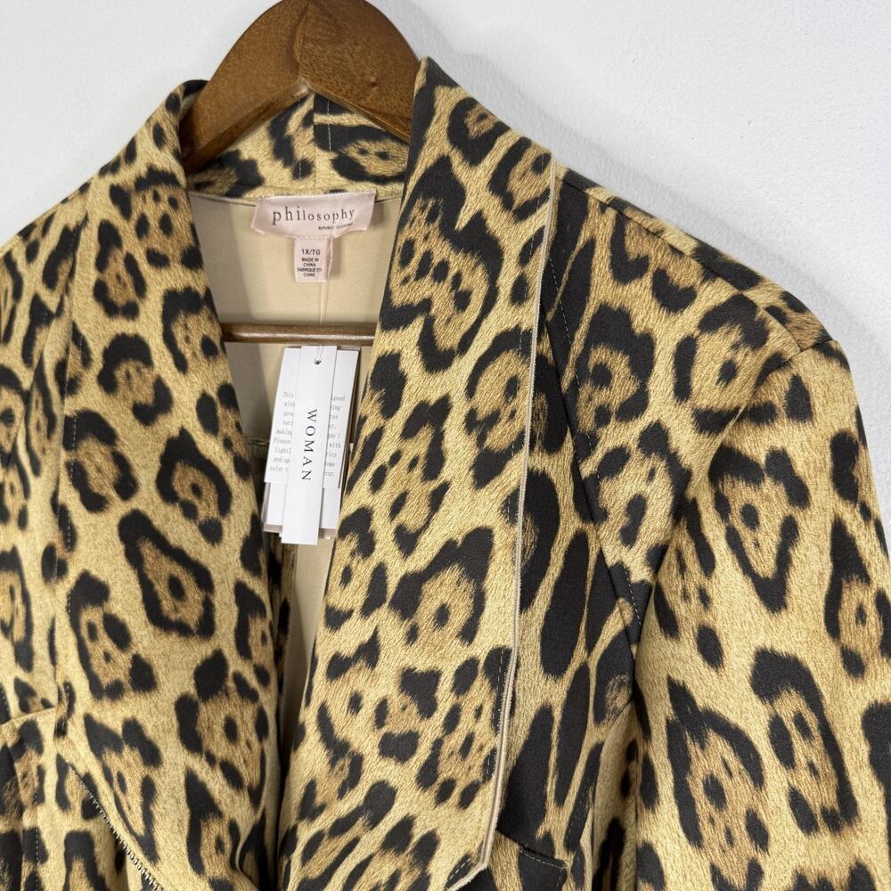 Philosophy Leopard Faux Leather Jacket 1X Brown Zip Womens Cheetah NEW